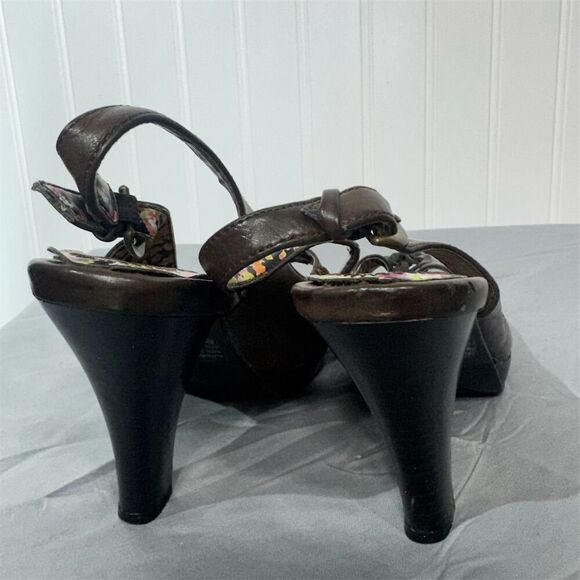 BONGO Brown Peep Toe Slingback Heels Sz 6 | Y2K Floral Lining Retro Platform - Picture 4 of 9
